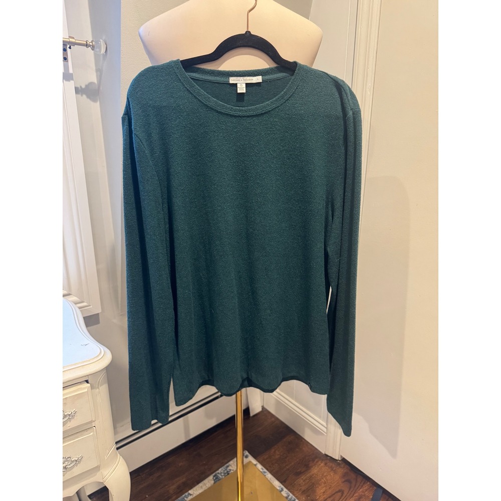 Threads 4 Thought Teal Long Sleeve light sweater Recycled Fabric  | Size Large